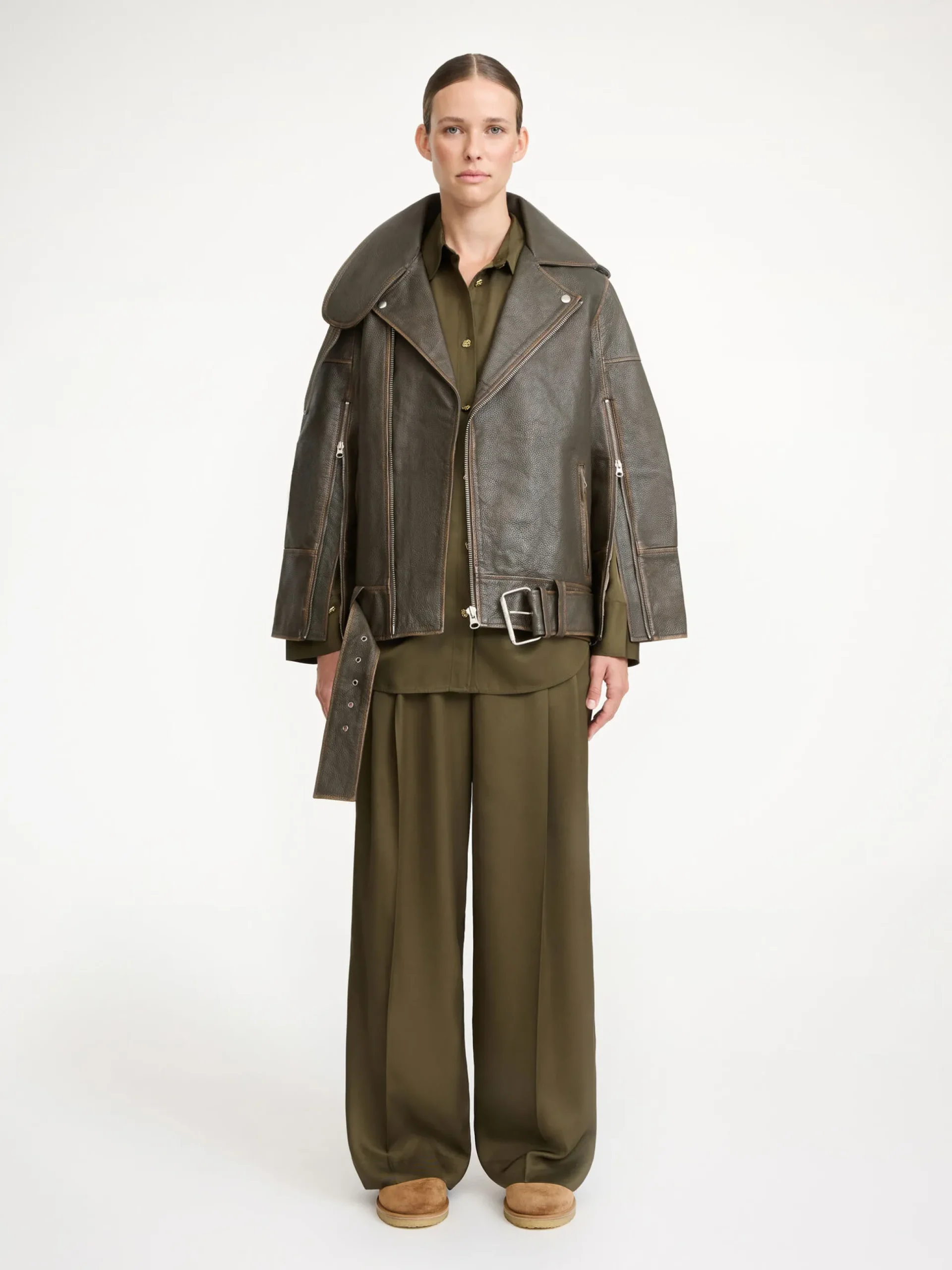 By Malene Birger Coats & Jackets^Beatrisse Leather Jacket Dark olive