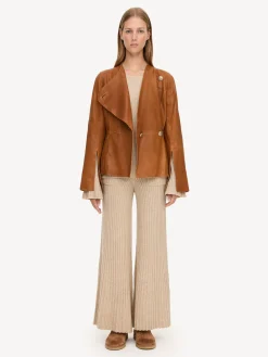 By Malene Birger Blazers^Selmas Cropped Leather Jacket Tobacco Brown